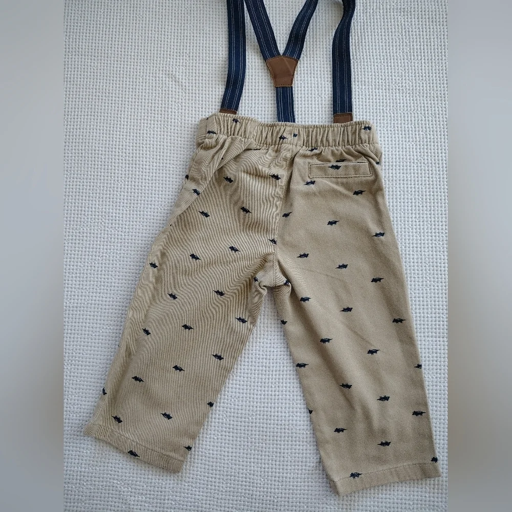 Carter's Beige Pants with Dark Blue Suspenders Size 9 Months